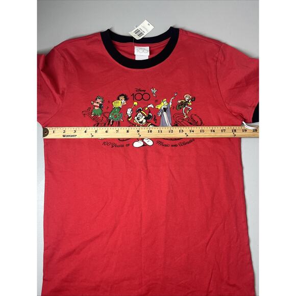 Disney Ringer T Shirt XS Red 100 Years of Music & Wonder Mickey's Band BoxLunch - Picture 6 of 8